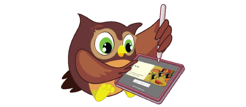 Brown Owl reading Monster Phonics eBook on an iPad