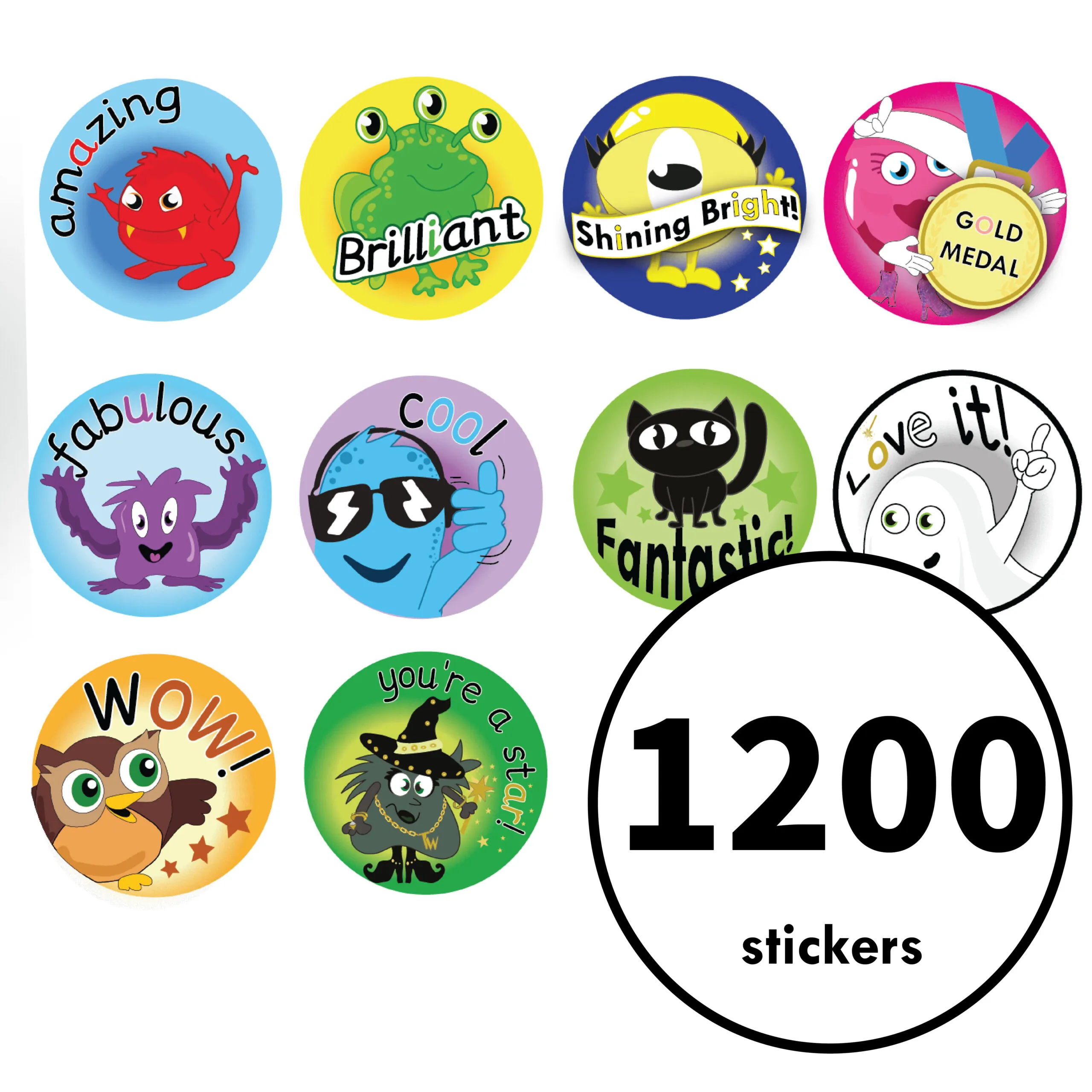 Set of 1200 Monsters Phonics Stickers